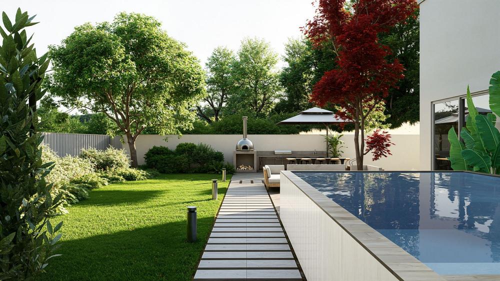 Aceri sul prato, render di progetto — vista 1 di 3